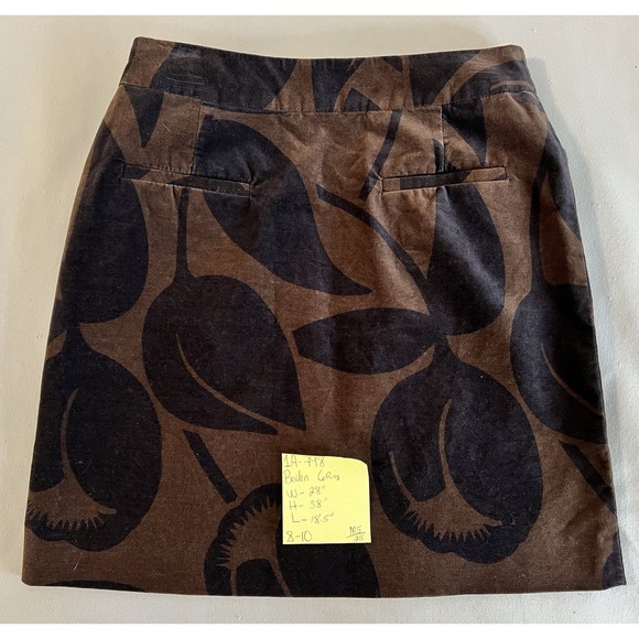 Boden Velvet A-line Pencil Skirt Tulip Print Brown Mod Floral Boho 6 R - Picture 9 of 10